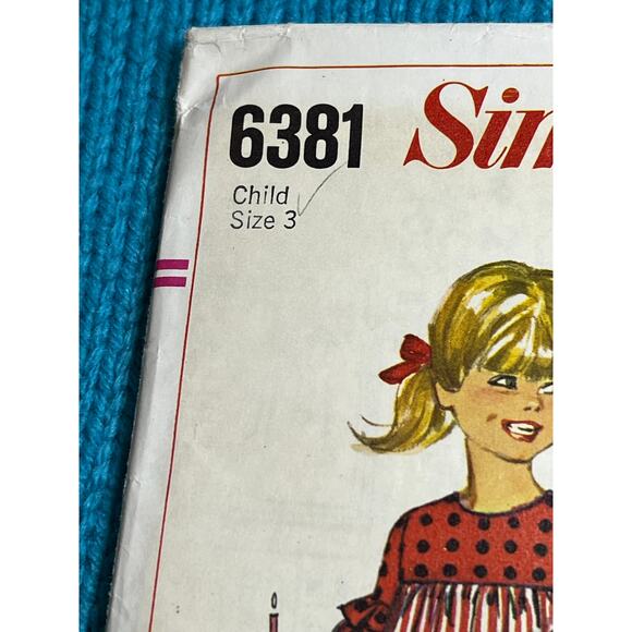 Simplicity 6381 pattern Girls A line dress ruffle sleeve 1960s size 3 - Picture 2 of 5